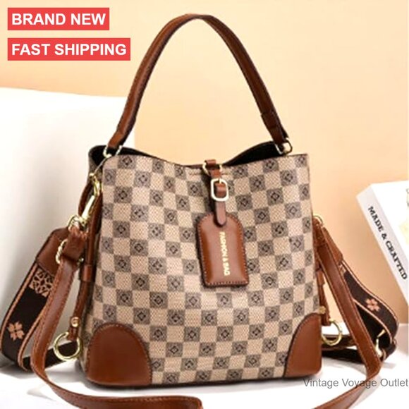 Small PU Leather Crossbody Bucket Bag with Adjustable Strap, Multiple Pockets - Picture 3 of 7